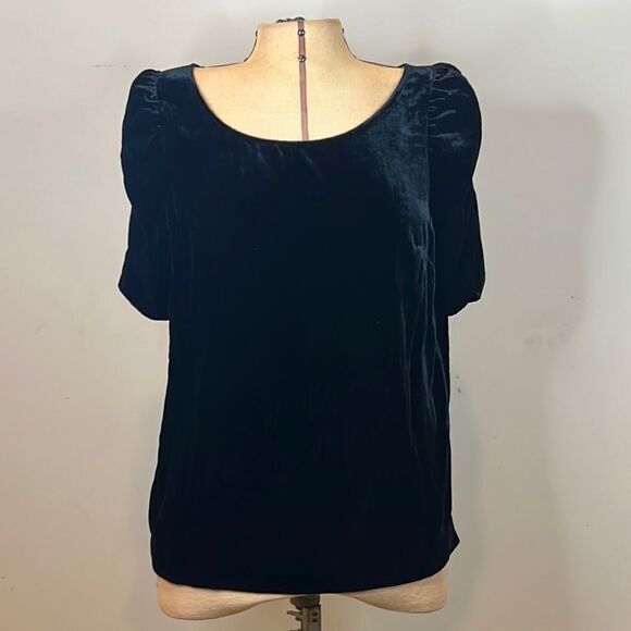 Talbots Black Velvet Blouse with Gathered Sleeves - Size Medium Petite - Picture 1 of 11
